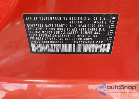 2019 Volkswagen Jetta 1.4T R-Line/1.4T S/1.4T Se from USA, damaged, VIN 3VWC57BU0KM033178